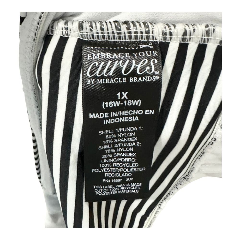Embrace Your Curves Miracle Brand Striped One Piece Swimsuit Black White 16W-18W - Picture 3 of 4